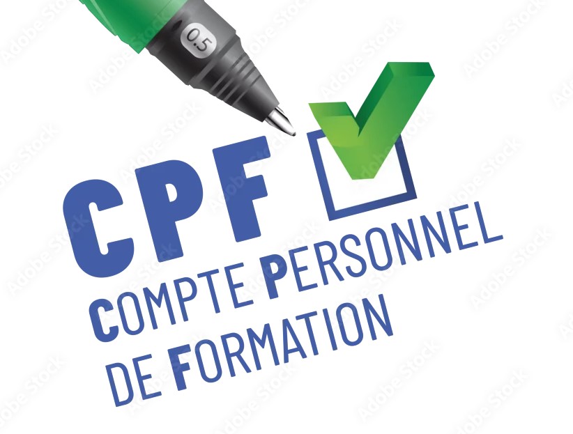 CPF écrit aussi compte personnel de formation en bleu.